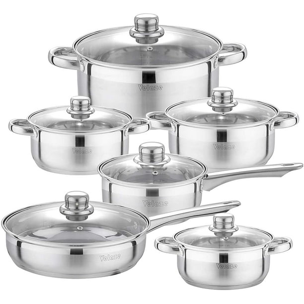 12PC STAINLESS STEEL COOKWARE SAUCEPAN PAN POT CASSEROLE FRYPAN GLASS LID SET 12PC STAINLESS STEEL COOKWARE SAUCEPAN PAN POT CASSEROLE FRYPAN GLASS LID SET